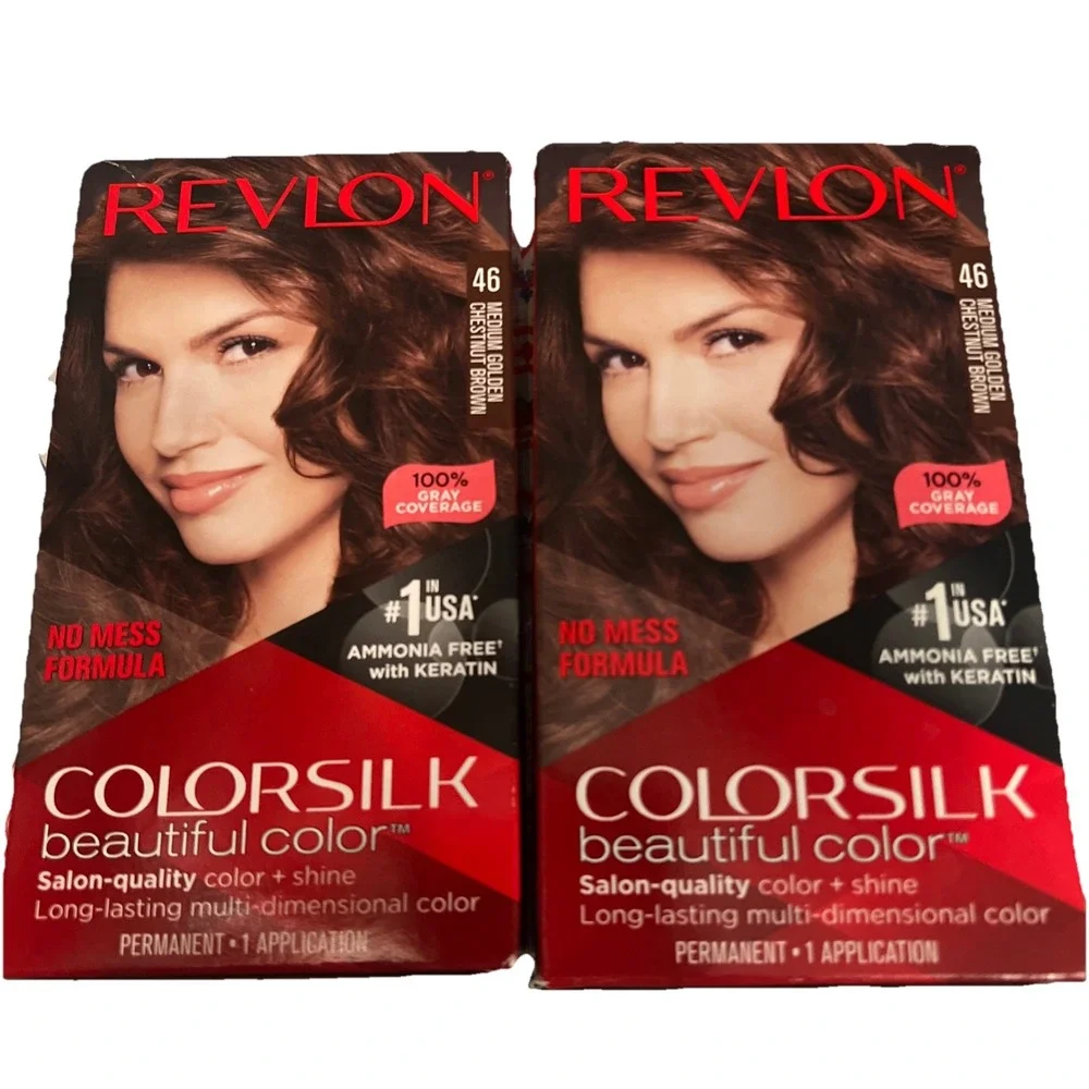 2 Revlon Colorsilk Beautiful Color 46 Medium Golden Chestnut Brown Permanent Dye
